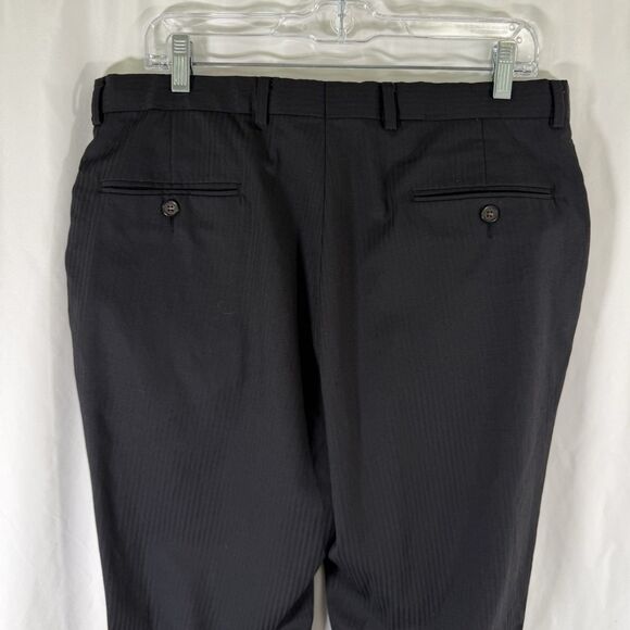 Ted Baker 100% Wool Pants Men's 35 R Black Striped Joe CT Flat Front Pockets - Picture 9 of 13